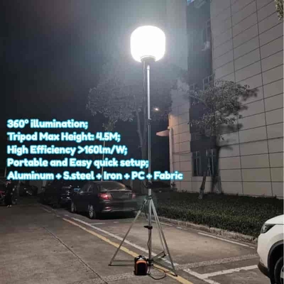 ไฟ LED บอลลูนแบบไร้แสงสะท้อน 360 องศา 60W 100W 120W 320W บนขาตั้งสำหรับไซต์งานก่อสร้าง