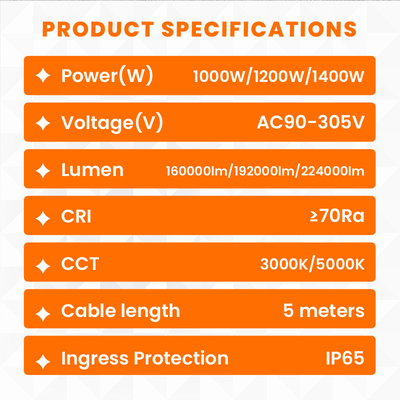 1000W สถานงานก่อสร้าง LED ปรับแสง 360 องศา